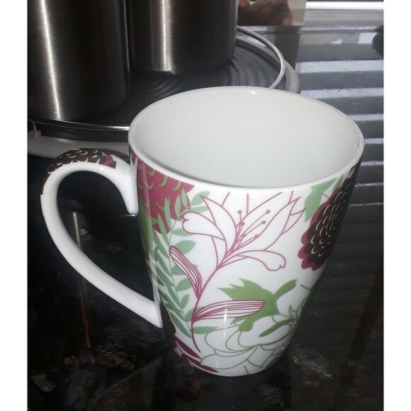 Pier 1 Imports 2011 TRUE FRIENDS Floral Coffee Cup Mug Green Fushia White Multi - Picture 5 of 5